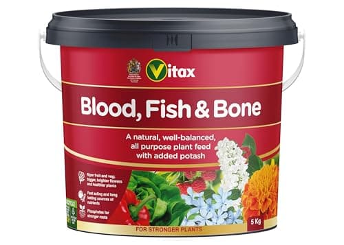Image of Vitax Blood Fish & Bone, Organic-Based, General Purpose Fertiliser, Suitable For Fruit, Vegetables & Flowers, Slow Release, Promotes Root Growth- 5Kg