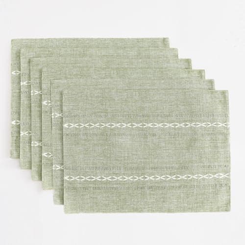 Image of Wracra Sage Green Placemats Washable Set of 6, 30 x 45 cm Fabric Table Placemats, Cotton Linen Hemstitch Place Mats for Table, Kitchen, Dinning (Sage Green)