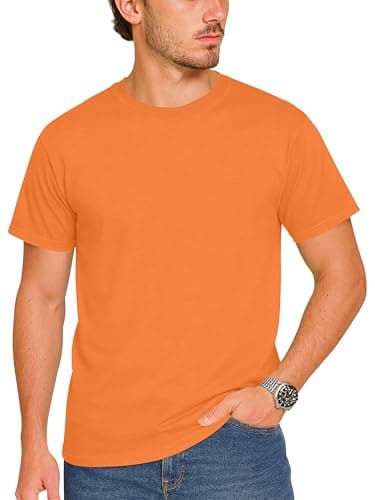 Image of LUXY LINE Men’s Plain T-Shirt Crew Neck & Short Sleeve Cotton Top for Adults Soft and Durable Gym Tees for Men (S-2XL) Orange