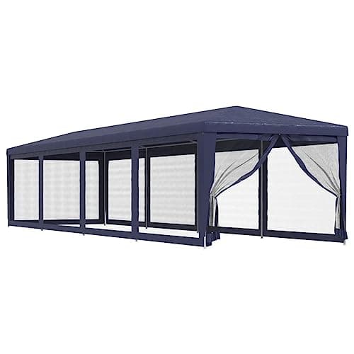 Image of vidaXL Party Tent 3x12 m - 10 Mesh Sidewalls - Blue HDPE Pavilion/Marquee with Water- Roof for Weddings, Parties, BBQs, Festivals
