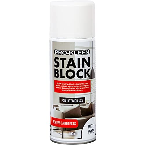 Image of Pro-Kleen Stain Block Spray Paint Primer - Covers Mould, Grease, Nicotine & Rust Stains - for Walls & Ceilings - Leaves a Waterproof Barrier - White Matt (400ml)