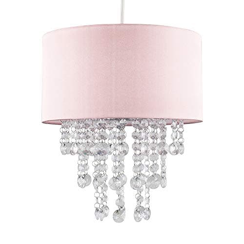 Image of MiniSun | Modern Pink Ceiling Light Shade with Clear Acrylic Jewel Effect Droplets | Pendant Lights, Home Décor & Improvement Essential | 32cm Shade Width