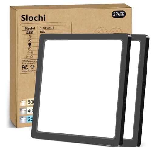Image of slochi 2Pack LED Ceiling Light, 3000K/4000K/6500K 3 Color Temperature, IP54 Waterproof Bathroom Light, Modern Square LED Ceiling Lamp for Bedroom, Kitchen, Hallway, Outside Porch and MoreØ22CM(Black)