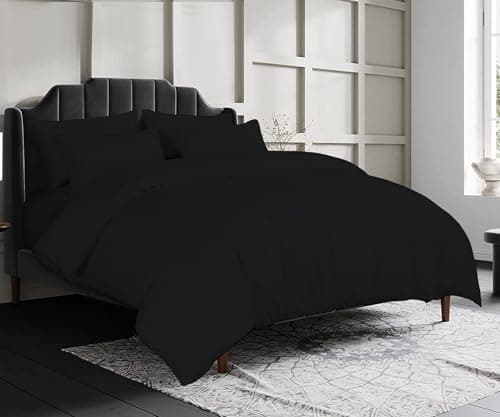 Image of sleepdove® LUXURY EGYPTIAN COTTON 200 COUNT BEDDING SETS DUVET COVER SET (QUILT COVER WITH PILLOW CASES (Double, Black)