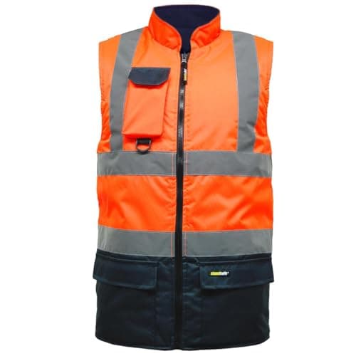 Image of DURUS WORKWEAR Mens Hi Vis Reversible Fleece Lined Safety Bodywarmer Gilet - High Visibility Waistcoat