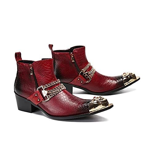 Image of Lilac Fower Shop Lamp Men's Black Red Yellow Pointed Zipper Height Increase Boots (Color : Red 2, Size : 44)