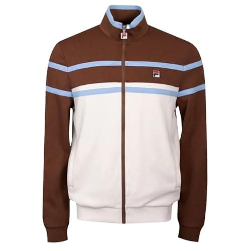 Image of FILA Giovanni Contrast Panels Track Top Jacket, Brown and Cream with Blue Stripes (UK, Alpha, L, Regular, Regular, Gardenia/Cappucino/Frozen Fjord)