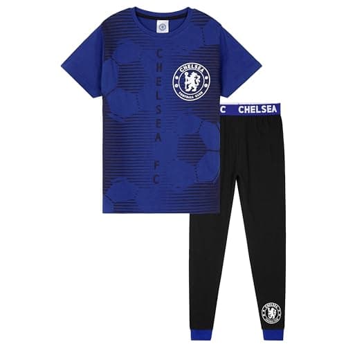 Image of Chelsea F.C. Boys Pyjamas Set Nightwear PJs for Kids Teenagers Football Lounge Wear 5-14 Years Gifts for Boys (Blue/Black, 7-8 Years)