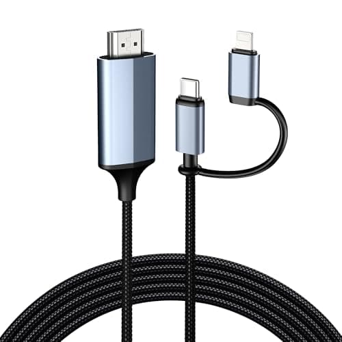Image of 2-in-1 Lightning & Type C to HDMI Cable 4m, HDMI Cord for iPhone, Dual Interface for iPhone 16-12/iPad Pro/Air/Mini, Sync Video and Sound(Not for Laptops or Android)