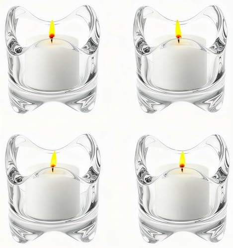 Image of 4 Pcs Clear Glass Tealight Candle Holders, Fits Tea Lights With Diameter Up to 4cm, Perfect for Home Decor, Wedding, Party & Table Centerpieces