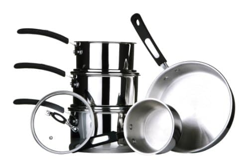 Image of Premier Housewares Series Set of Stainless Steel Cookware Kitchen Set 5 Piece Cooking Pans Kitchen Steel Cookware Set Heat Resistant Cookware Set