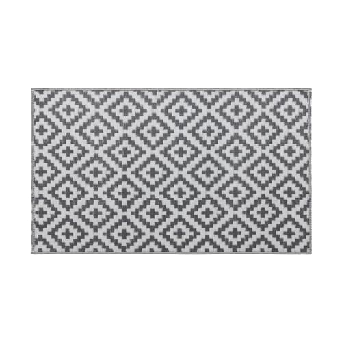 Image of simpa Geometric Outdoor Plastic Waterproof Reversible UV Resistant Rugs - Grey/White 90 x 180cm. Suitable for Gardens, Patios, Camping, Beach & Picnics.