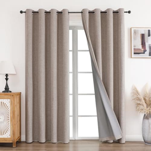 Image of CUCRAF 100% Blackout Curtains Linen 90 Inch Drop 2 Panels Soft Texture Sun Blocking Thermal Eyelet Curtains for Bedroom Living Room 52 X 90 Inch