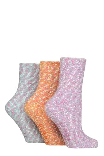 Image of SockShop Wildfeet Women’s 3 Pair Popcorn Cosy Lounge Slipper Socks – Super Soft Textured Knit, Silky Feather Feel, Warm Breathable Non Slip Grip Bed Socks,Sizes 4–8 Lilac/Orange/Blue