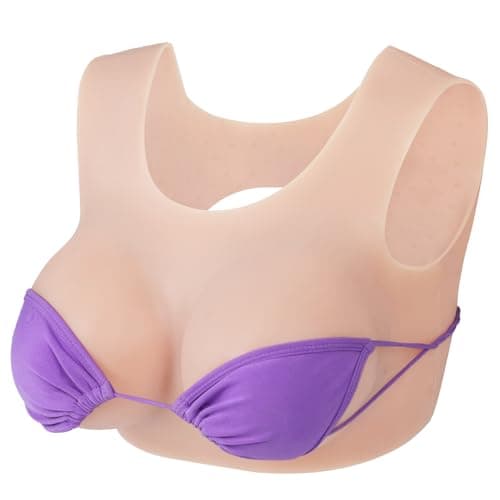 Image of Vnmcry Silicone Breast Plates Crossdressing Breastplate Round Collar Realistic Gel Filled False Fake Breasts Transgender Drag (Ivory White - E Cup L Size)