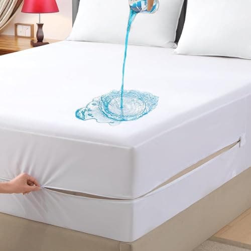 Image of 4AS Waterproof Mattress Protector – Bed Bug & Dust Mite Proof, 30cm Zippered Encasement Small Double Mattress Protector (White - 122x190cm)