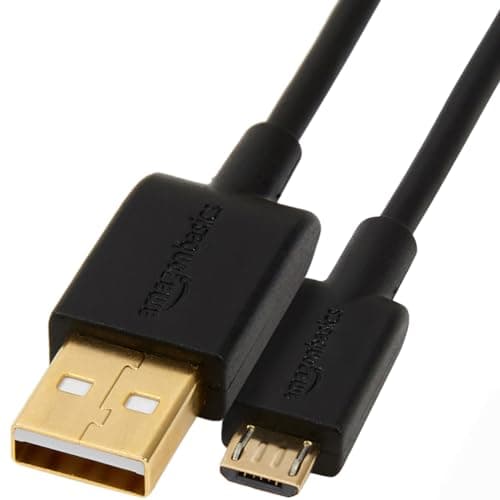 Image of Amazon Basics USB-A to Micro USB Charging Cable, 480Mbps Transfer Speed with Gold-Plated Plugs, USB 2.0, 1.82 m, Black