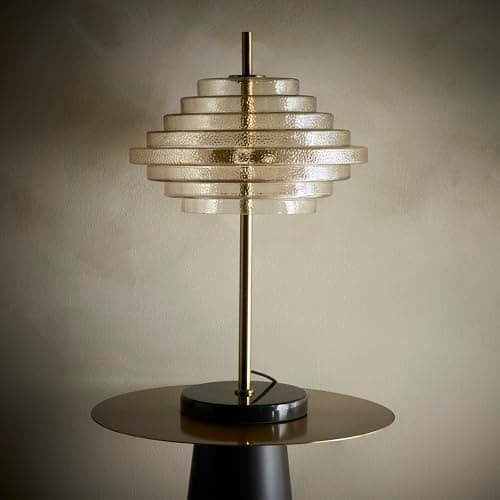 Image of K LIVING Aspen Tiered Amber Glass Brass Table Lamp | 2 Light Bulb Style Glass Decorative Lighting Solution for Modern Homes | Bedroom Table Light with Elegant Finish