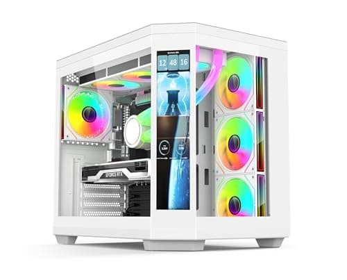 Image of IONZ APEX Vision - PC Gaming Case, ATX Mid Tower, Dual Chamber with 4 ARGB PWM Fans - LCD Screen | White