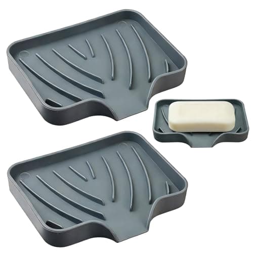 Image of WENXINWIN 2Pcs Silicone Soap Dish with Drainage, Non-Slip Soap Holder for Bathroom & Kitchen,Keep Soap Dry & Easy to Clean(Grey)