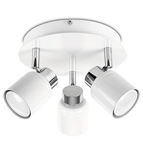Image of MiniSun | Modern Chrome and White Adjustable 3 Way Round Plate Ceiling Spotlight | Ceiling Spots, Home Décor & Improvement Essential | Includes 3 x 5W GU10 Warm White LED Bulbs | Mains Wired