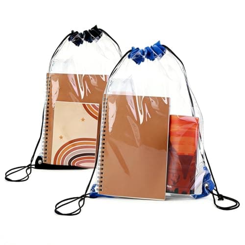 Image of YIFKJYLF Clear Drawstring Bags Backpack, 2 Pcs Waterproof Drawstring Bags for Stadium Events, Ideal for Concerts Colleges Work Festivals Travel Shopping