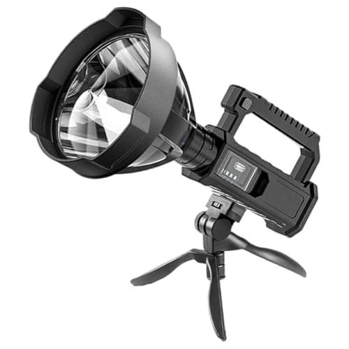 Image of Hbbgdiy Rechargeable Spotlight Super Bright LED Handheld Spotlight with Tripod 4 Modes Long Range Search Light Waterproof Portable Flashlight for Camping Fishing Boating Outdoors