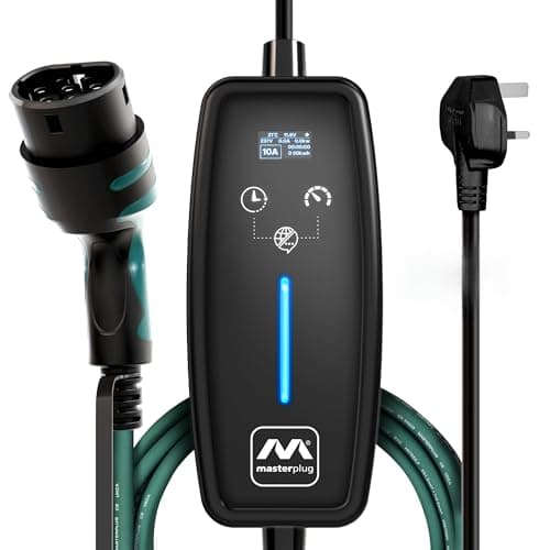 Image of Masterplug EV Charging Cable for Electric and Hybrid Vehicles, 5 Metres, Mode 2, Delay Charging Function, 3 Pin UK Plug to Type 2 Car Charger, Language Options, 2.4kW, EVCM221005-MP2