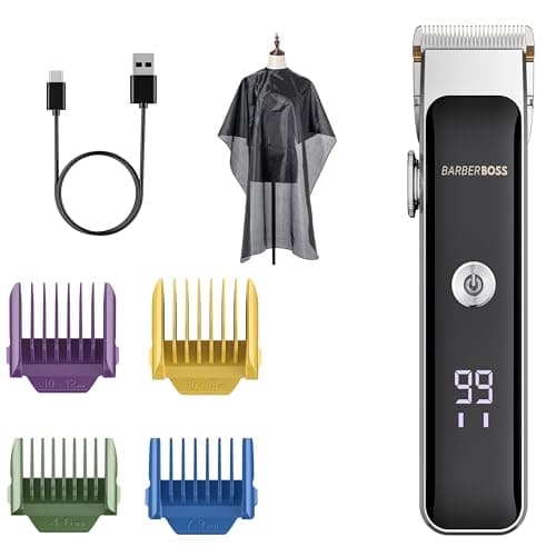 Image of BarberBoss Professional Men’s Facial Trimmer & Beard Grooming Kit: Hair Clipper, Precision Dial, Ceramic & Titanium Blades, 2 Speed Settings, USB Rechargeable, Waterproof, LED Display