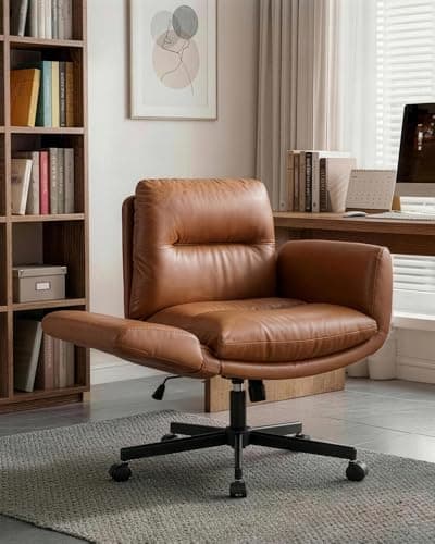 Image of Karl home Multi-Functional Flip Armrests Office Chair, Ergonomic Criss Cross Desk Chair with U-Shaped Wide Seat, 5 Locking Positions Armrests, 120° Rocking Back, 360° Swivel& Easy Storage(PU Leather)