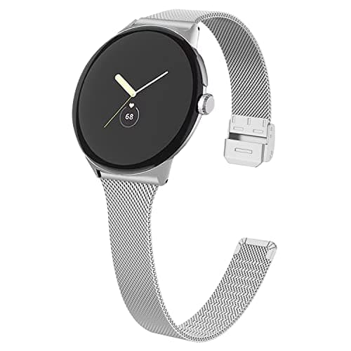 Image of Gimuk Straps Compatible with Google Pixel Watch Strap, Metal Mesh Loop Stainless Steel Wristband Replacement Watch Strap Band Bracelet for Pixel Watch Smartwatch Women Men (Silver)