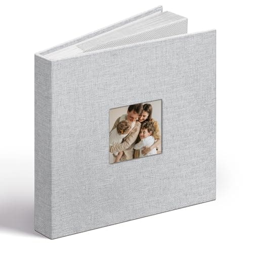 Image of Vienrose Linen Photo Album 6x4 with Cover Window, 48 Pockets Acid-Free Pages Picture with Memo Areas, Memory Book Gift for Wedding, Family, Baby, Anniversary (Light Grey)