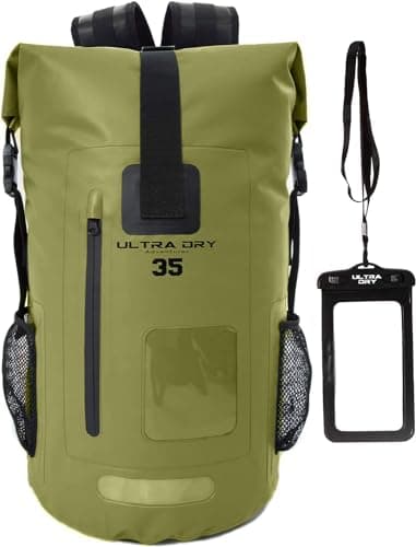 Image of Premium 35L & 55L Waterproof Dry Bag Backpack, Sack with Phone Dry Bag, Perfect for Boating/Kayaking/Hiking/Canoeing/Fishing/Rafting/Swimming/Camping (Army Green, 35 Litre)