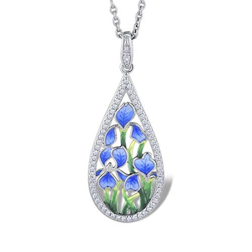 Image of namana Blue Flower Necklace for Women. 925 Sterling Silver Necklaces for Women with Enamel and Cubic Zirconia Gemstones. 925 Sterling Silver Necklace for Women with Gift Box