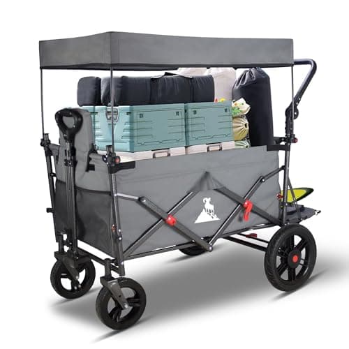 Image of TOPWELL Folding Wagon with 2 Foldable Seats, 120kg/180L Capacity Portable Camping Cart - Collapsible Trolley with Quick-Release Wheels, Adjustable Handle, Foldable Pull-Along Wagon for Outdoor (Grey)