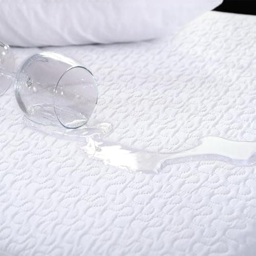Image of Takt Quilted Waterproof Mattress Protector Single Bed 90x190+40cm Deep Pocket, Hypoallergenic Soft Breathable Mattress Cover, Washable Fitted Single Mattress Protector, White