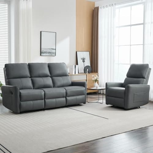 Image of More4Homes MADRID 1+3 SEATER MANUAL RECLINER AIR LEATHER SOFA SET (Grey)