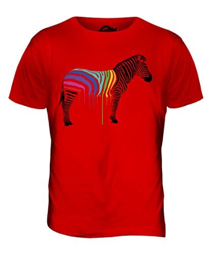 Image of Candymix - Rainbow Painted Dripping Zebra - Mens T Shirt Top T-Shirt, Size Small, Colour Red
