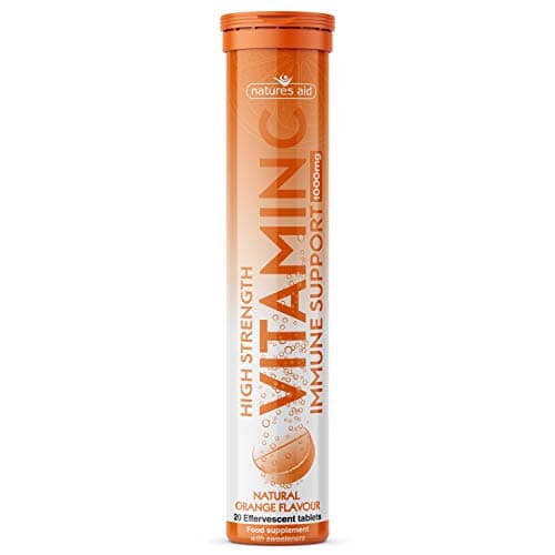Image of Natures Aid Vitamin C 1000mg Effervescent 20 Tablets – High Strength Fizzy Supplement – Immune Support & Collagen Formation – Vegan, Vegetarian, Gluten Free – No Gummies or Capsules