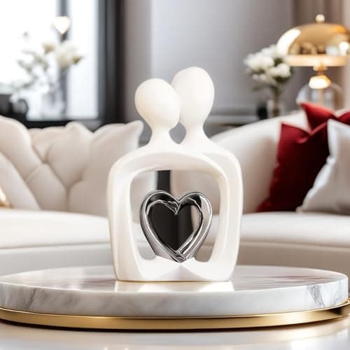Image of Couple Statue,Figure Statue for Home Decorations,Hugging Couple Figurines, Modern Romantic Sculptures for Living Room Bedroom Office Decor,Gift for Anniversary Valentine Birthday (White Silver L)