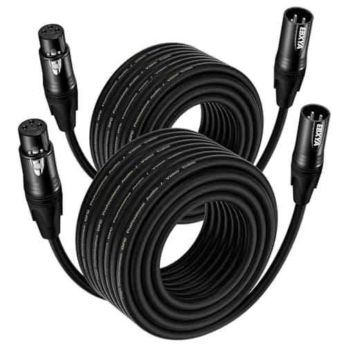 Image of EBXYA XLR Microphone Cable 20M/65.6ft 2-Pack, 3-Pin Balanced Shielded Mic Cord Black- for Podcast Studio, Live Sound, PA Systems, Stage Speakers - Professional Audio Equipment