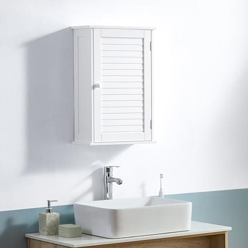 Image of Bath Vida Bathroom Cabinet Single Door Shutter Wall Mounted Storage, White