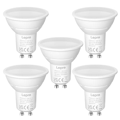 Image of Lepro GU10 LED Bulbs, Cool White 6500K, 4.5W 345lm Energy Saving Light Bulbs, 50W Halogen Spotlight Equivalent, 100° Beam Angle, Daylight White, AC 220V-240V, Non-dimmable, Pack of 5