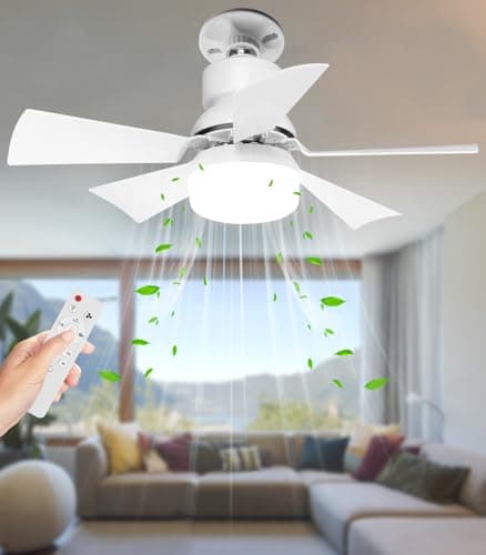 Image of Alljia Ceiling Fans with Lights and Remote, 40W E27 Socket LED Ceiling Fan Light 2H/4H Timer, Stepless Dimmable, Quiet 3 Speed Fan Light Ceiling for Bedroom Living Room, 0.55kg