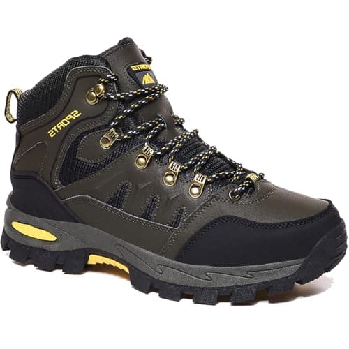Image of HODTOB Hiking Boots Mens Womens Lace-up Non-Slip Outdoor Men Women Mountain Trekking Shoes for All Season Walking Travelling Backpacking Camping Shoes Sneaker Green 6UK