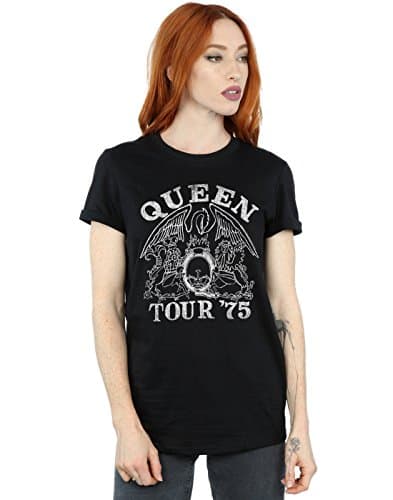 Image of Absolute Cult Queen Women's Tour 75 Crest Boyfriend Fit T-Shirt Black XX-Large