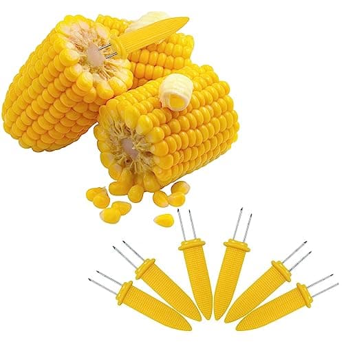 Image of 6Pcs Stainless Steel Corn Holders, 6cm Twin Prong Sweetcorn Skewers with Plastic Handles Interlocking Corn on The Cob Forks for BBQ Grill Kitchen Home Cooking Picnic Camping