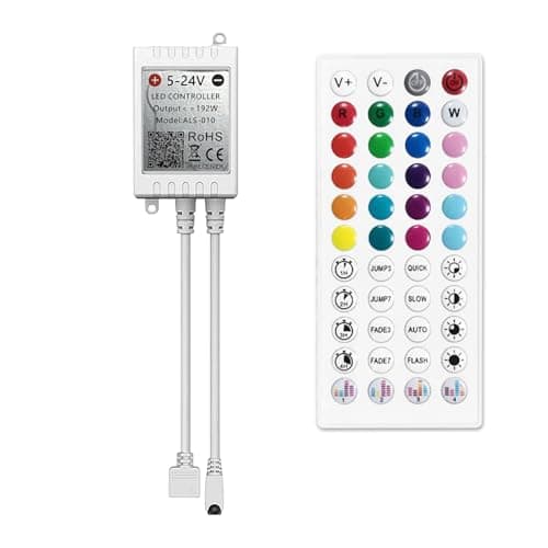 Image of iNextStation RGB Led Controller with APP Control, Music Sync and Timer, 44 Keys IR Remote, DC 5-24V Bluetooth RGB 4-Pin Controller for 2835 5050 RGB LED Strip Lights