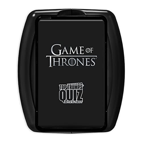Image of Top Trumps Game of Thrones Quiz Trivia Game, 100 categories to test your knowledge and memory featuring Tyrion Lannister, Cersei Lannister, Arya Stark, Daenerys Targaryen, 2+ player game for ages 18+