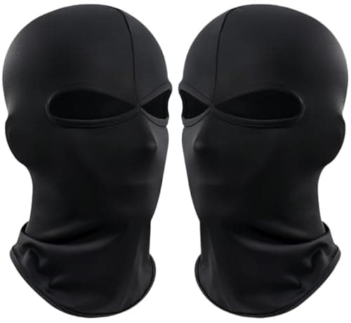 Image of Yiqicomle Balaclava Face Cover, 2 Hole Full Face Black Ski Mask for Men Women - Soft Breathable Windproof UV Protection for Motorcycle Skiing Cycling Outdoor Activities, 2pcs